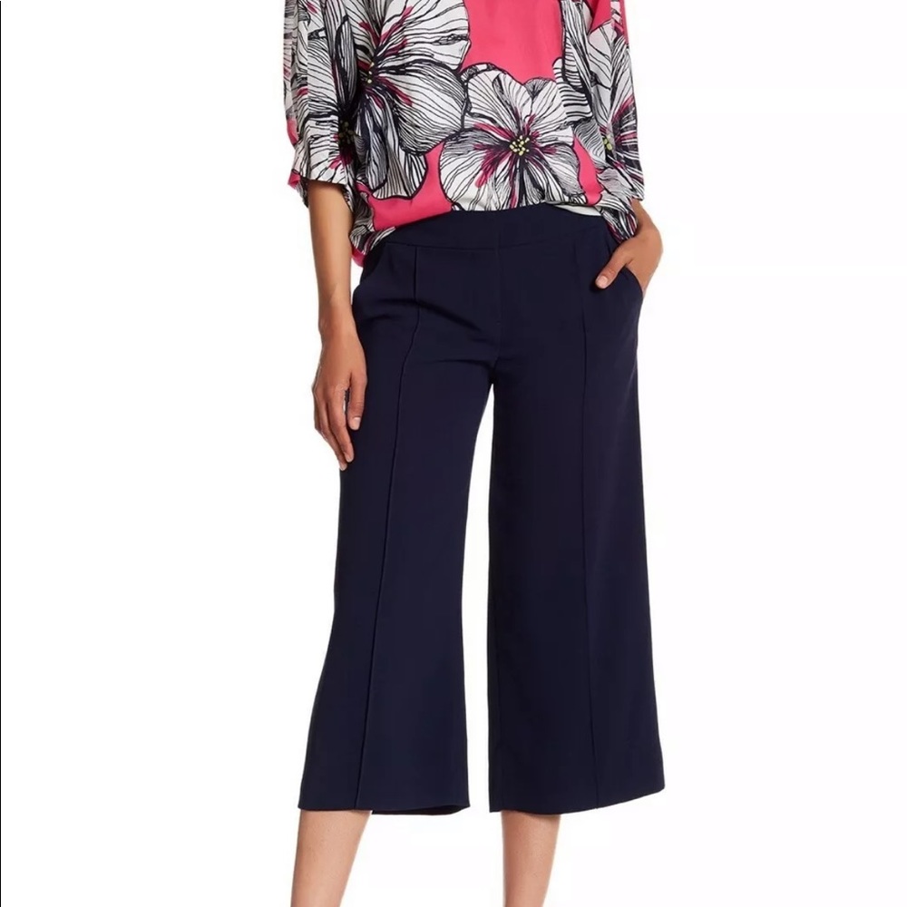 Trina Turk Pants Wide Leg Cropped Dark Indigo Sz 8
